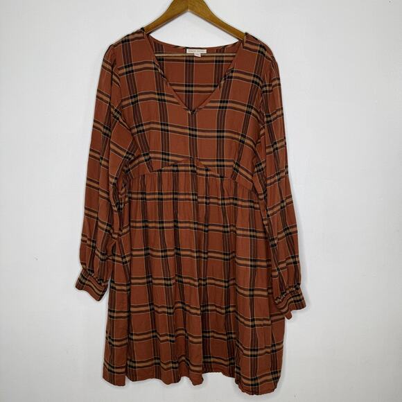 Knox Rose Dress Womens 2XL Rust Plaid Autumn Long Sleeve Empire Waist Pockets - Picture 1 of 8